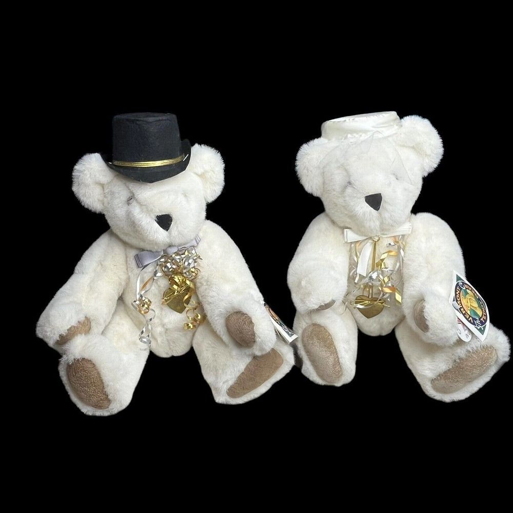Vermont Teddy Bear Co. Jointed Anniversary Bears 1994 Plush Bride Groom Pair 16"